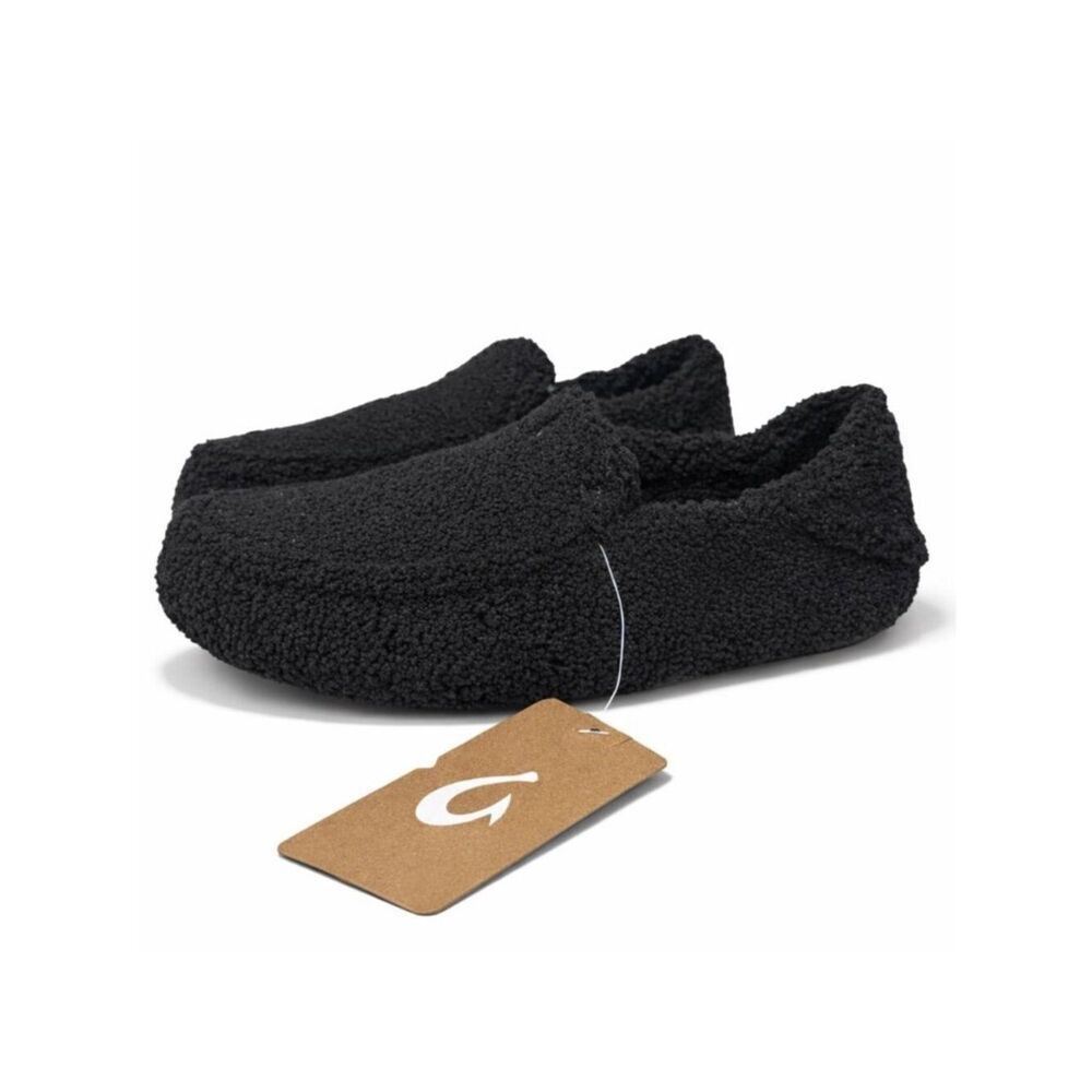 OLUKAI Nohea Heu Black Shearling Slip On Loafer Slipper Flats Size 8 EU 38